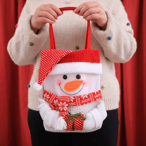 Christmas Knitted Gift Bag Cute Plush Santa Snowman Reindeer Candy Gift Tote