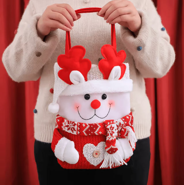 Christmas Knitted Gift Bag Cute Plush Santa Snowman Reindeer Candy Gift Tote