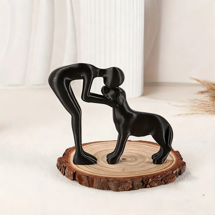 Minimalist Abstract Sculpture, Human and Pet Figurine, Emotional Companionship for Living Room or Desk