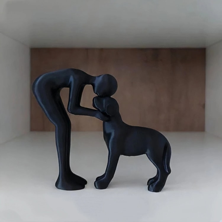 Minimalist Abstract Sculpture, Human and Pet Figurine, Emotional Companionship for Living Room or Desk