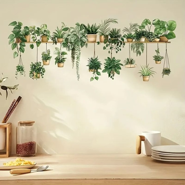 Flower Shelf Wall Stickers 3D Potted Plant Wall Decals for Home Room Decor