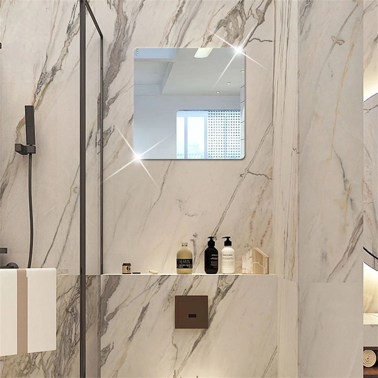 4 pcs Acrylic Mirror Wall Stickers –Self-Adhesive Decorative Mirror Tiles for Bathroom, Bedroom & Living Room
