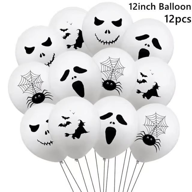 Halloween Ghost Balloon Set – 12PCS Halloween Balloons with Ghost, Pumpkin, Bat, Spider & Skeleton Party Decorations