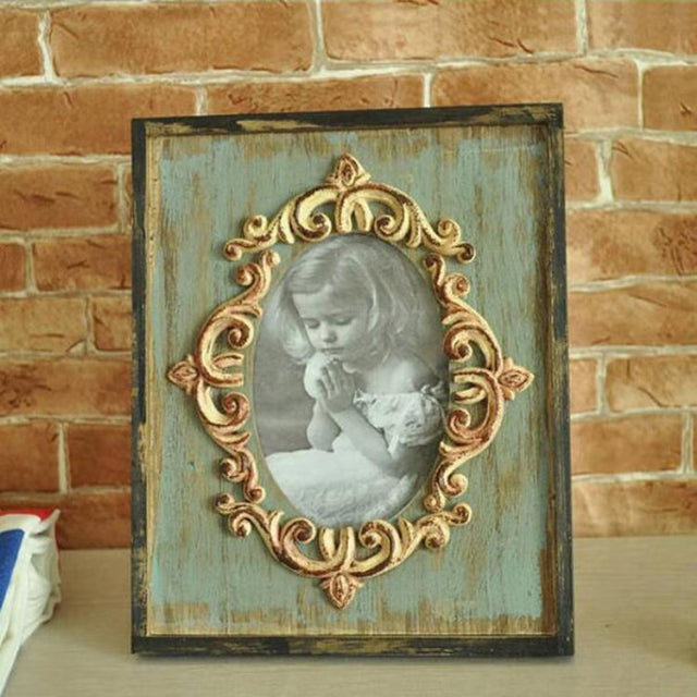 Vintage Wooden Picture Frame Rustic Wall & Desktop Wedding Photo Display