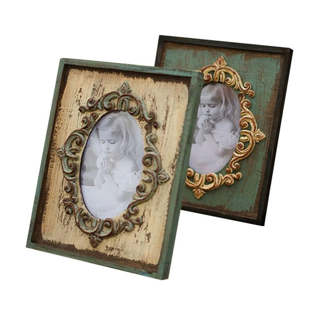 Vintage Wooden Picture Frame Rustic Wall & Desktop Wedding Photo Display