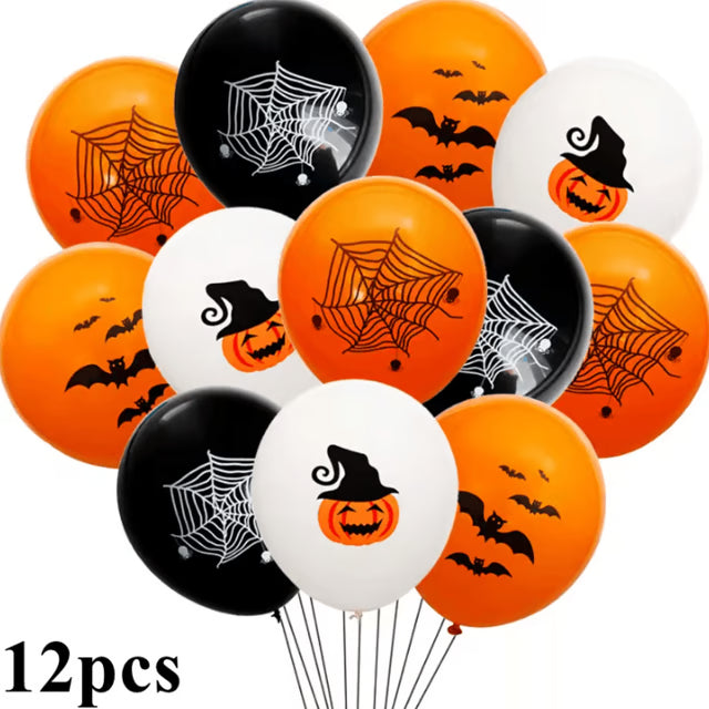 Halloween Ghost Balloon Set – 12PCS Halloween Balloons with Ghost, Pumpkin, Bat, Spider & Skeleton Party Decorations