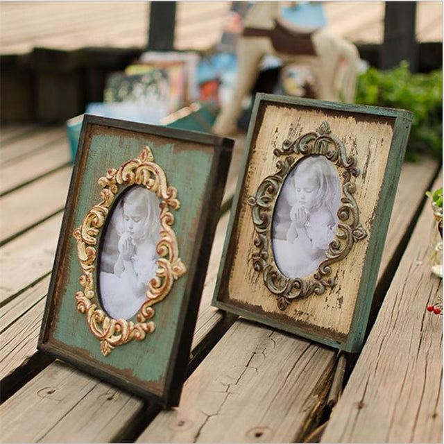 Vintage Wooden Picture Frame Rustic Wall & Desktop Wedding Photo Display