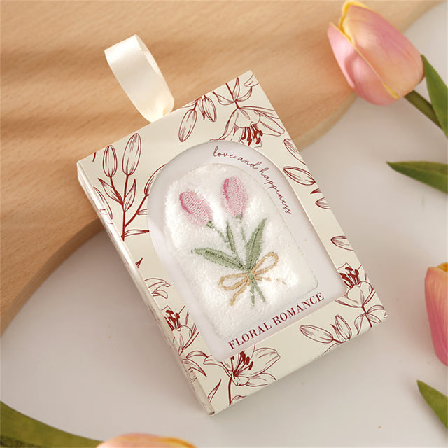 Flower Embroidered Face Towel, Tulip Hand Towel, Party Gift Souvenir Towel