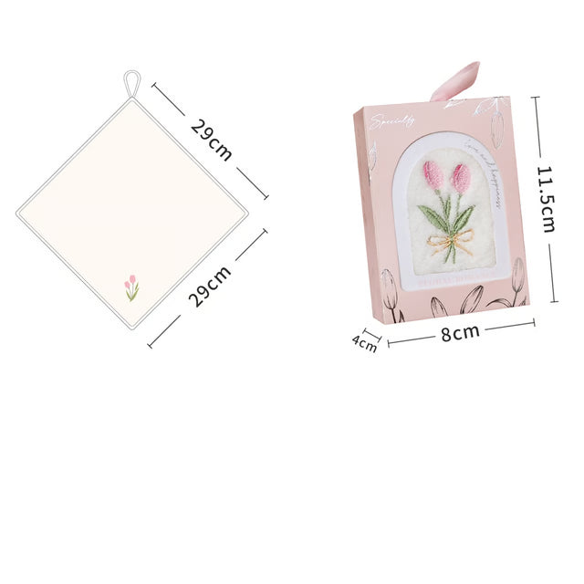 Flower Embroidered Face Towel, Tulip Hand Towel, Party Gift Souvenir Towel