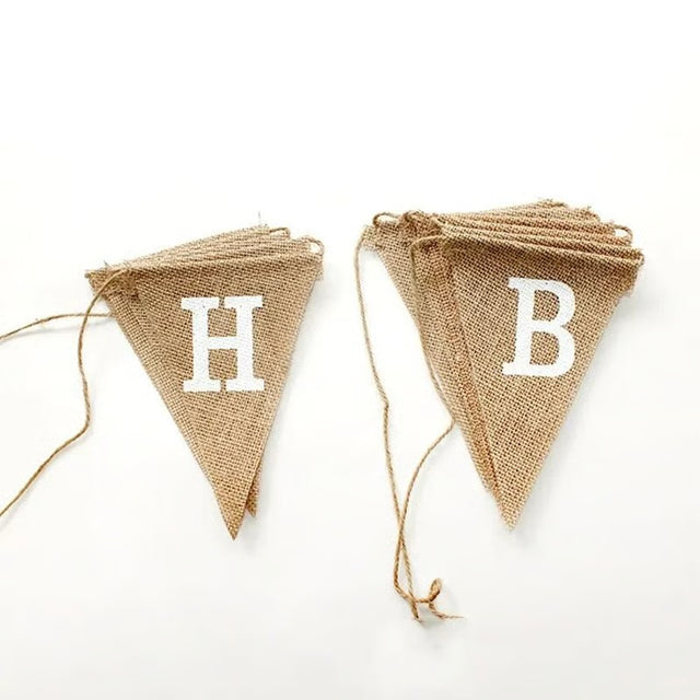 Vintage Jute Hessian Burlap "HAPPY BIRTHDAY" Banner (13 Flags)