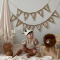 Vintage Jute Hessian Burlap "HAPPY BIRTHDAY" Banner (13 Flags)